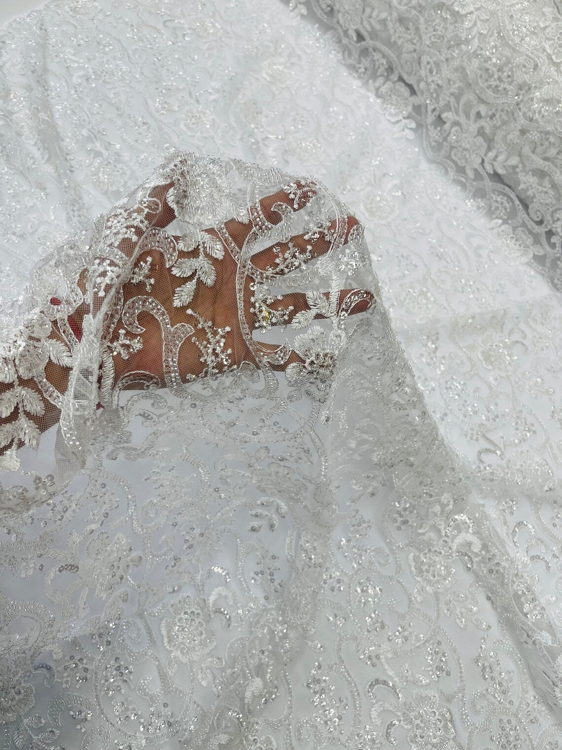 Embroidery Floral Bead Fabric - White - Bridal Embroidery Beaded Floral  Fabric Sold by Yard