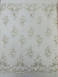 3D Floral Rhinestone Fabric - White - Beaded Flower Clusters with Rhinestones and Sequins By Yard