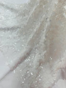 Round Large Sequins - White - Paillette Large Round Sequins Design Fabric By Yard