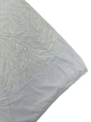 Leaf Design Stretch Sequins - White - 4 Way Stretch Lace Mesh Sequins Fabric by Yard