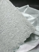 King Lace Pattern Fabric - White - Embroidered Sequins on Lace Mesh Fabric By Yard