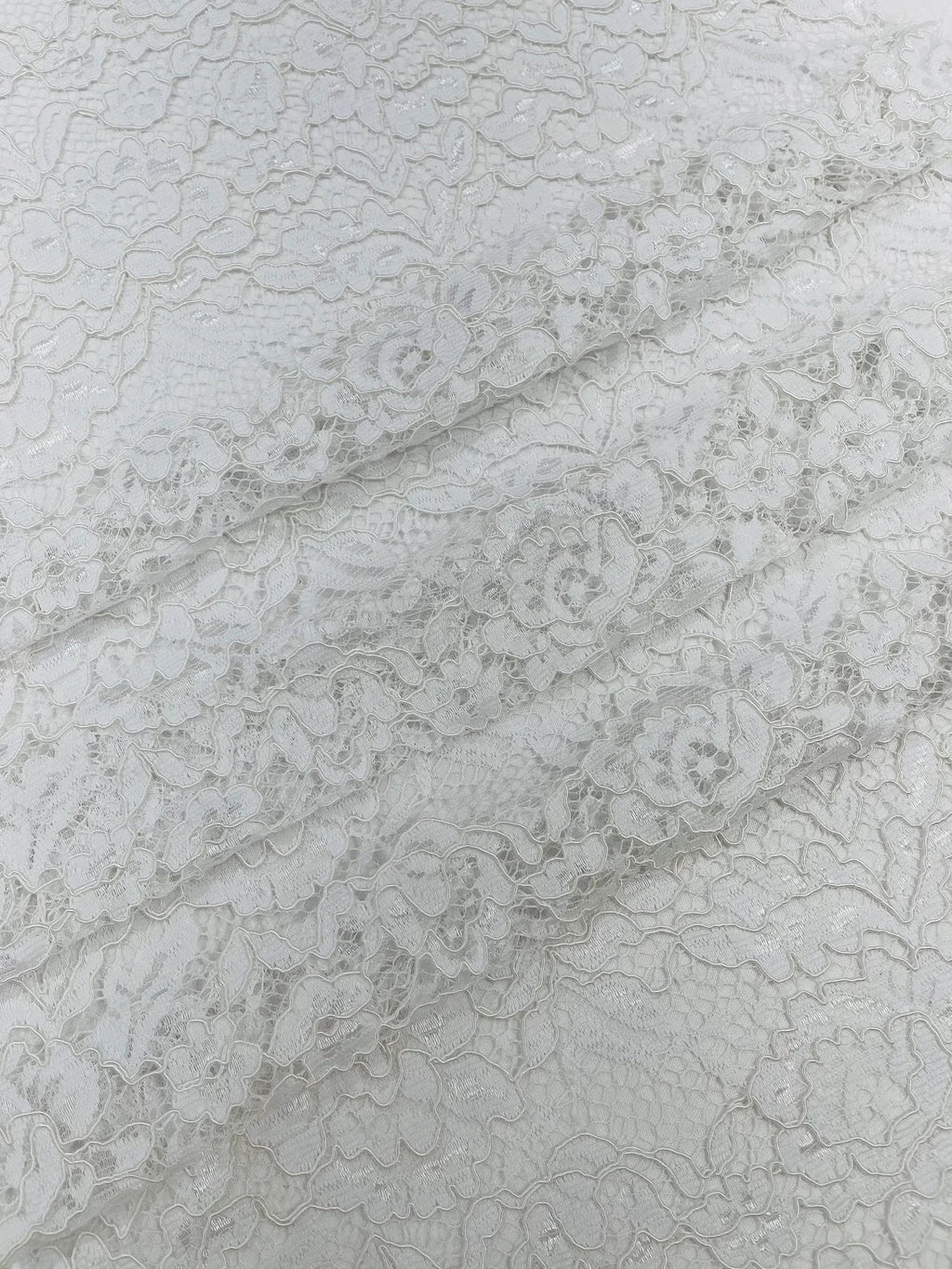 Corded Lace Fabric - White - Embroidered Flower Design Lace Fabric Sold By Yard