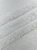 Corded Lace Fabric - White - Embroidered Flower Design Lace Fabric Sold By Yard