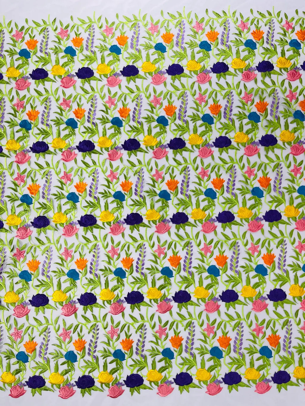 Multi-Color Mexican Sarape Fabric - White Mesh Flower Design Embroidered Lace Fabric By Yard