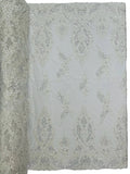 Heavy Bead Floral Fabric - White - Beaded Flower Design Fabric Fancy Border By Yard