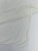 Zig Zag Design Sequins - White - 4 Way Stretch Embroidered Zig Zag Sequins Lace Fabric By The Yard