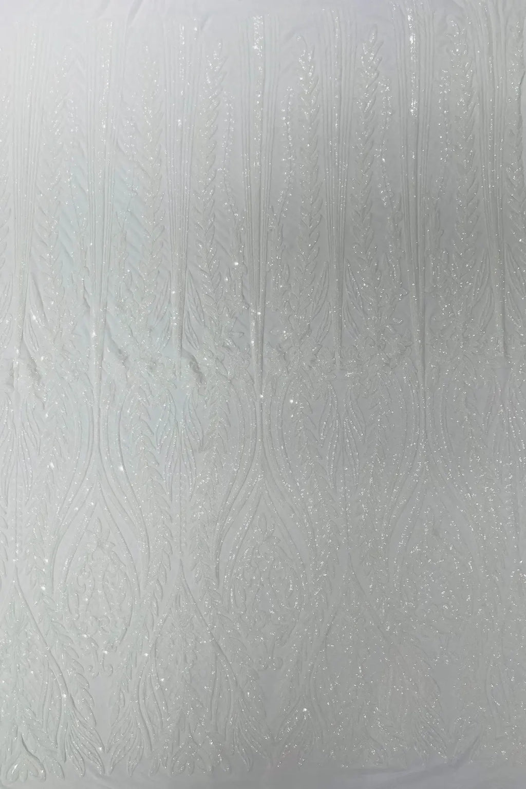 Mermaid Design Sequins Fabric - White - Sequins Fabric 4 Way Stretch on Mesh By Yard