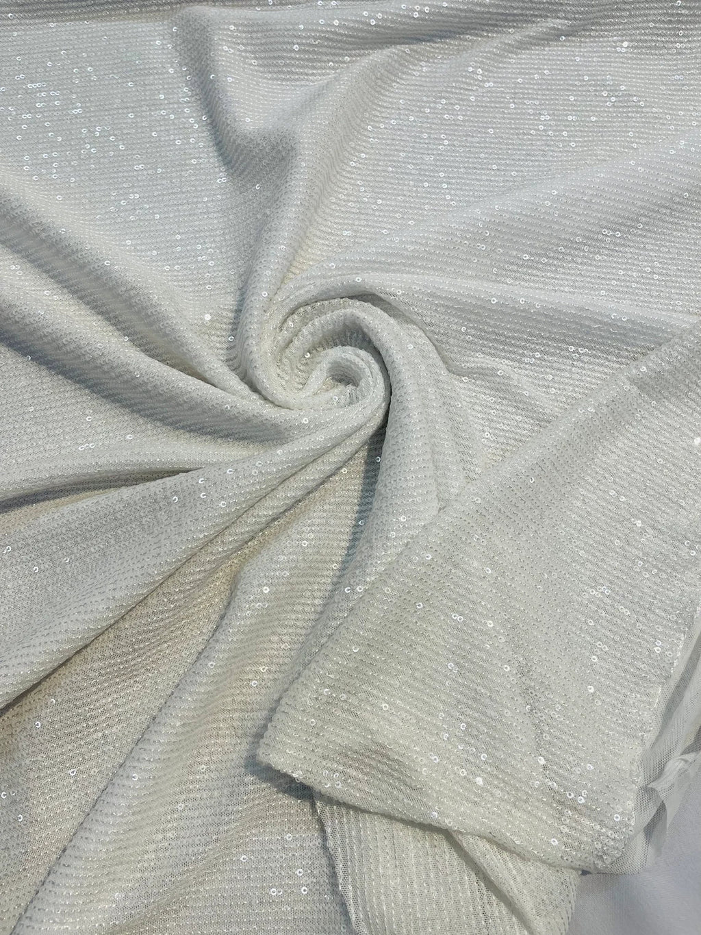 Mille Striped Stretch Sequins - White - 4 Way Stretch Spandex Sequins Striped Fabric By The Yard