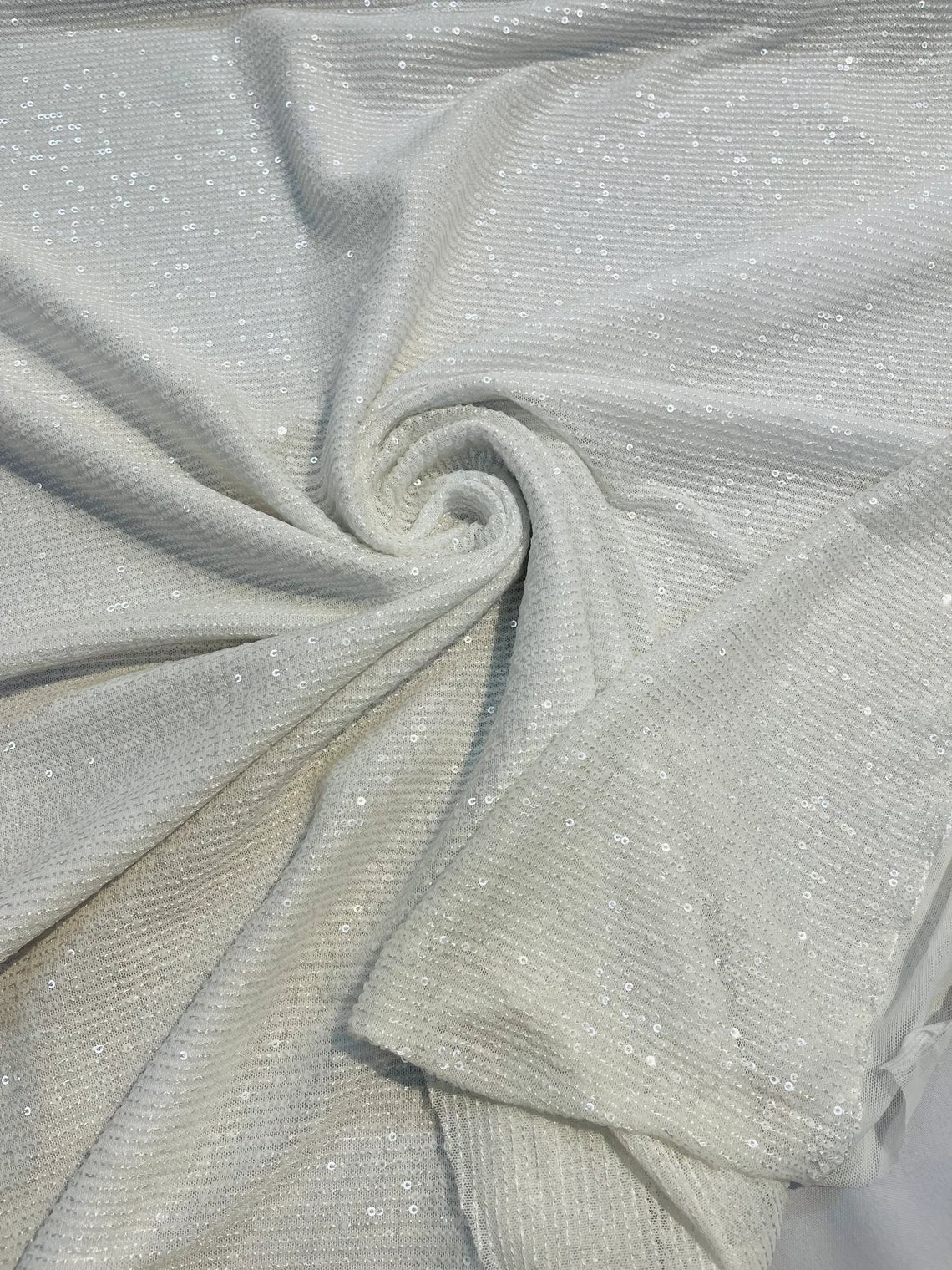 Mille Striped Stretch Sequins - White - 4 Way Stretch Spandex Sequins Striped Fabric By The Yard