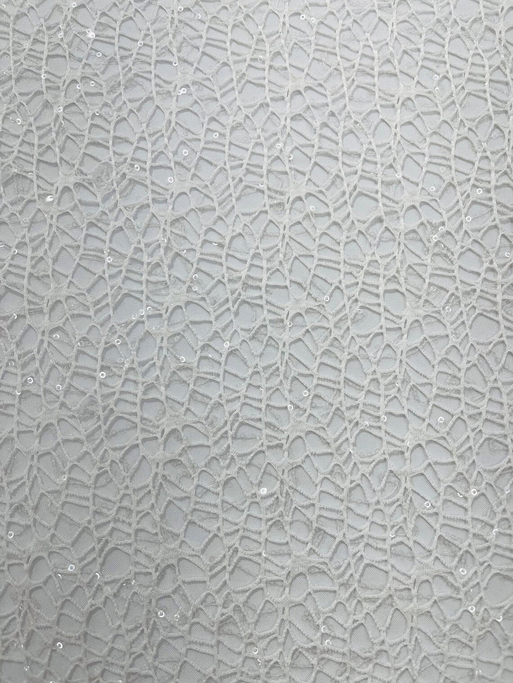 Cast Net Sequins Fabric - White - Embroidery Fish Net Design Sequins Lace Fabric By Yard
