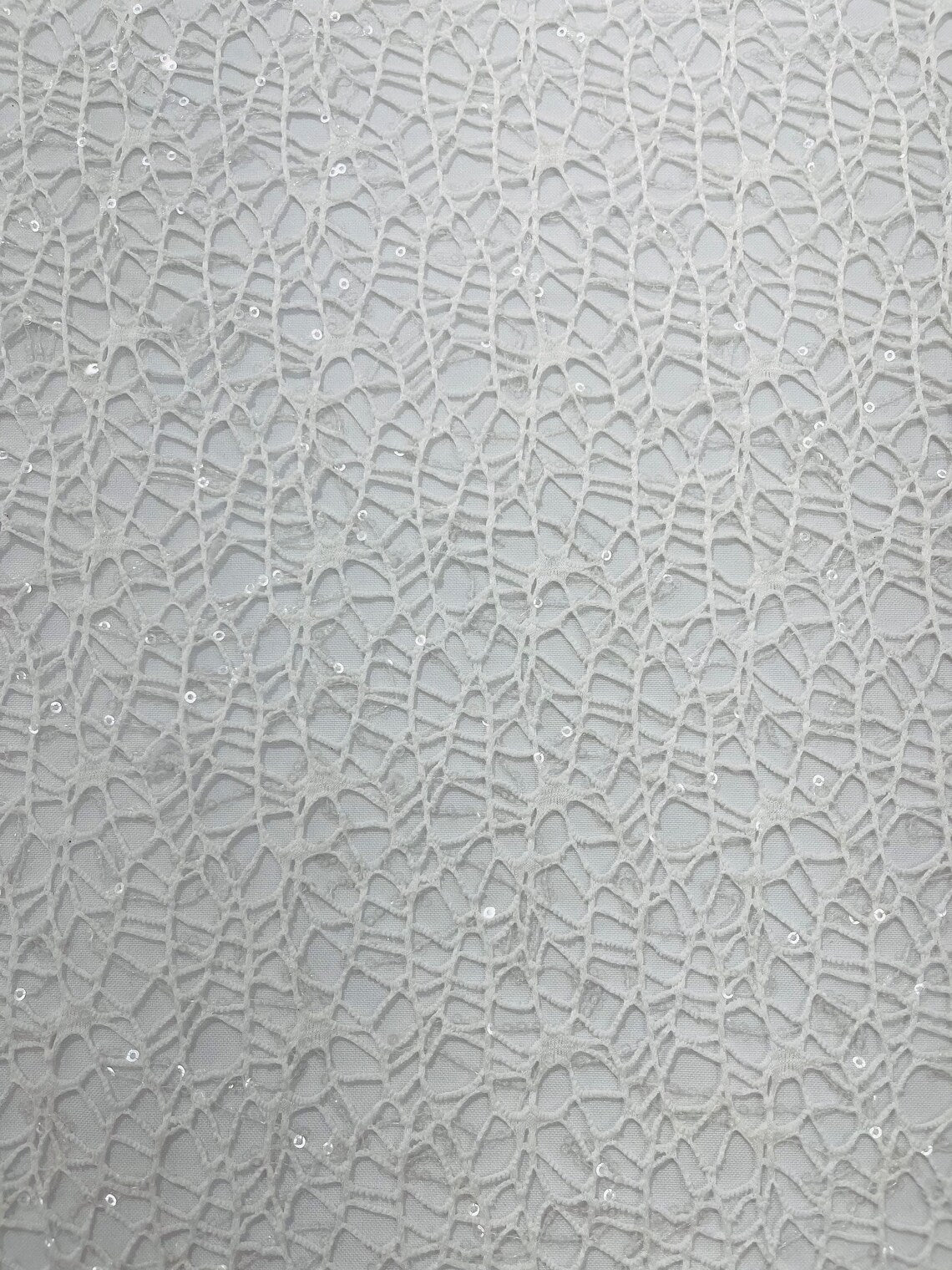 Cast Net Sequins Fabric - White - Embroidery Fish Net Design Sequins Lace Fabric By Yard