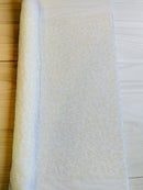 Beaded Floral Plant Design - White - Embroidered Beaded Flower Plants Sequins Fabric By Yard