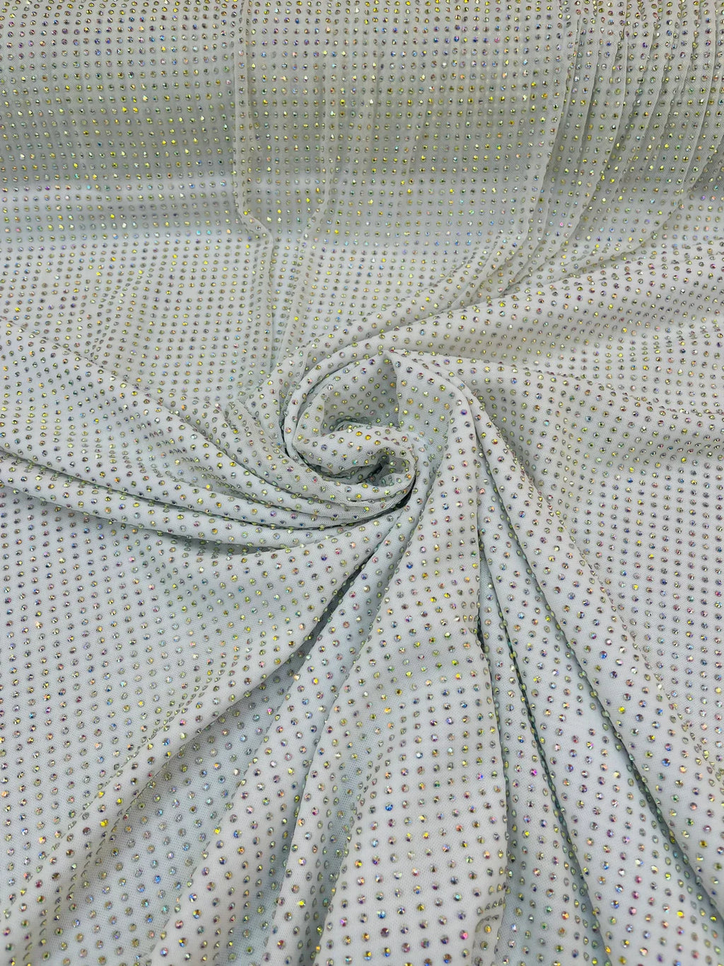 Power Mesh Rhinestone Fabric - White - 4 Way Stretch Power Mesh Fabric Crystal Stones By Yard