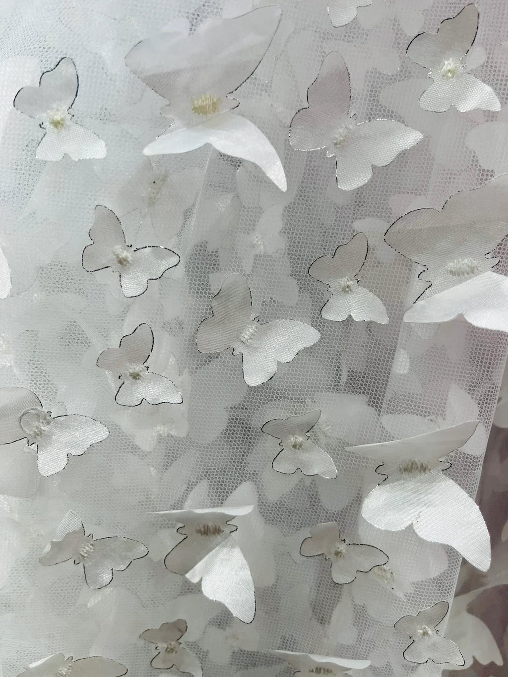 3D Butterfly Design Lace - White  - Embroidered Lace with 3D Butterfly Design By Yard