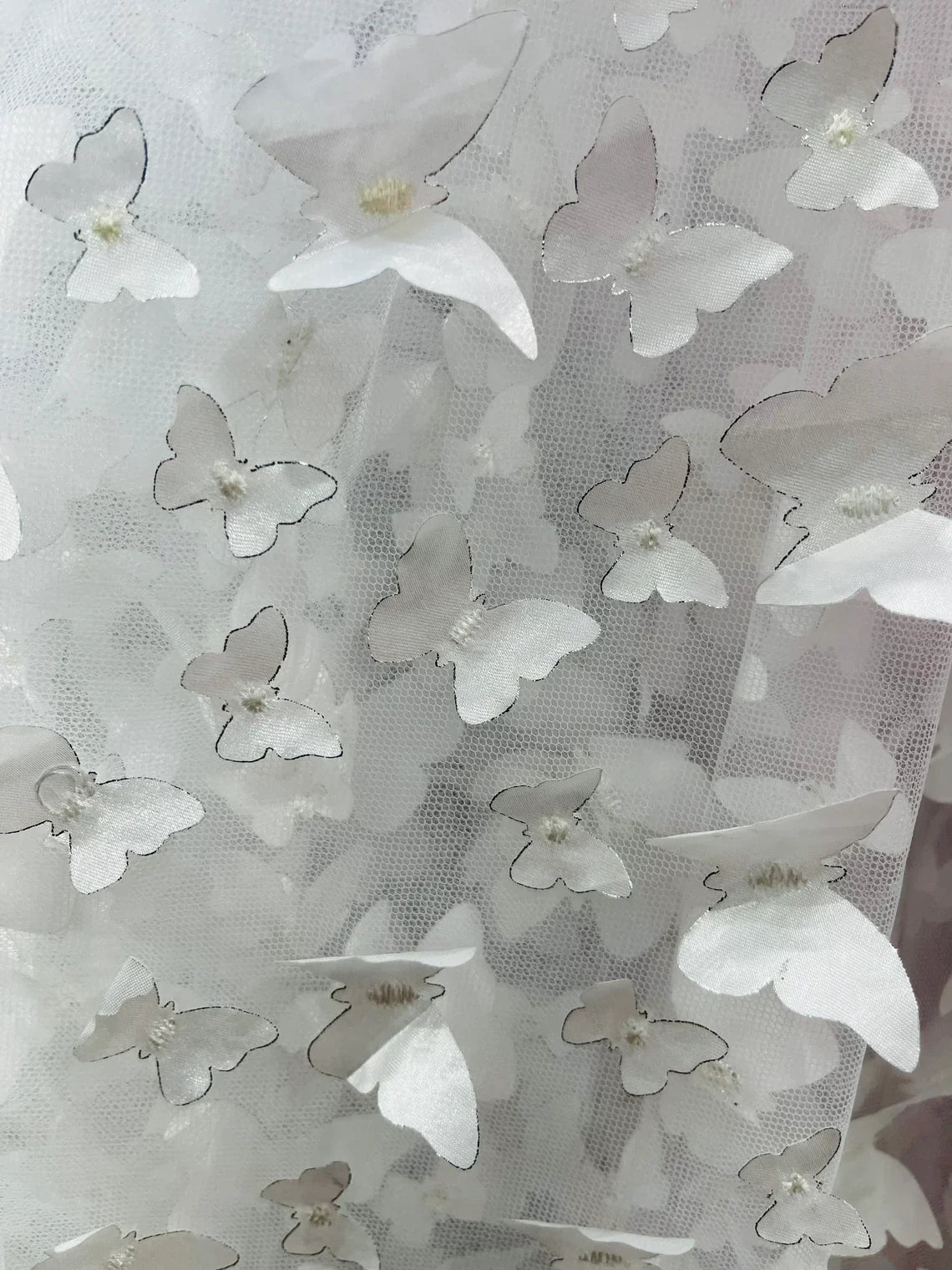 3D Butterfly Design Lace - White  - Embroidered Lace with 3D Butterfly Design By Yard