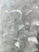 3D Butterfly Design Lace - White  - Embroidered Lace with 3D Butterfly Design By Yard