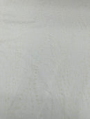 Tulle Glitter Fancy Line Fabric - White - Tulle Fabric with Sparkle Glitter Design Sold By Yard