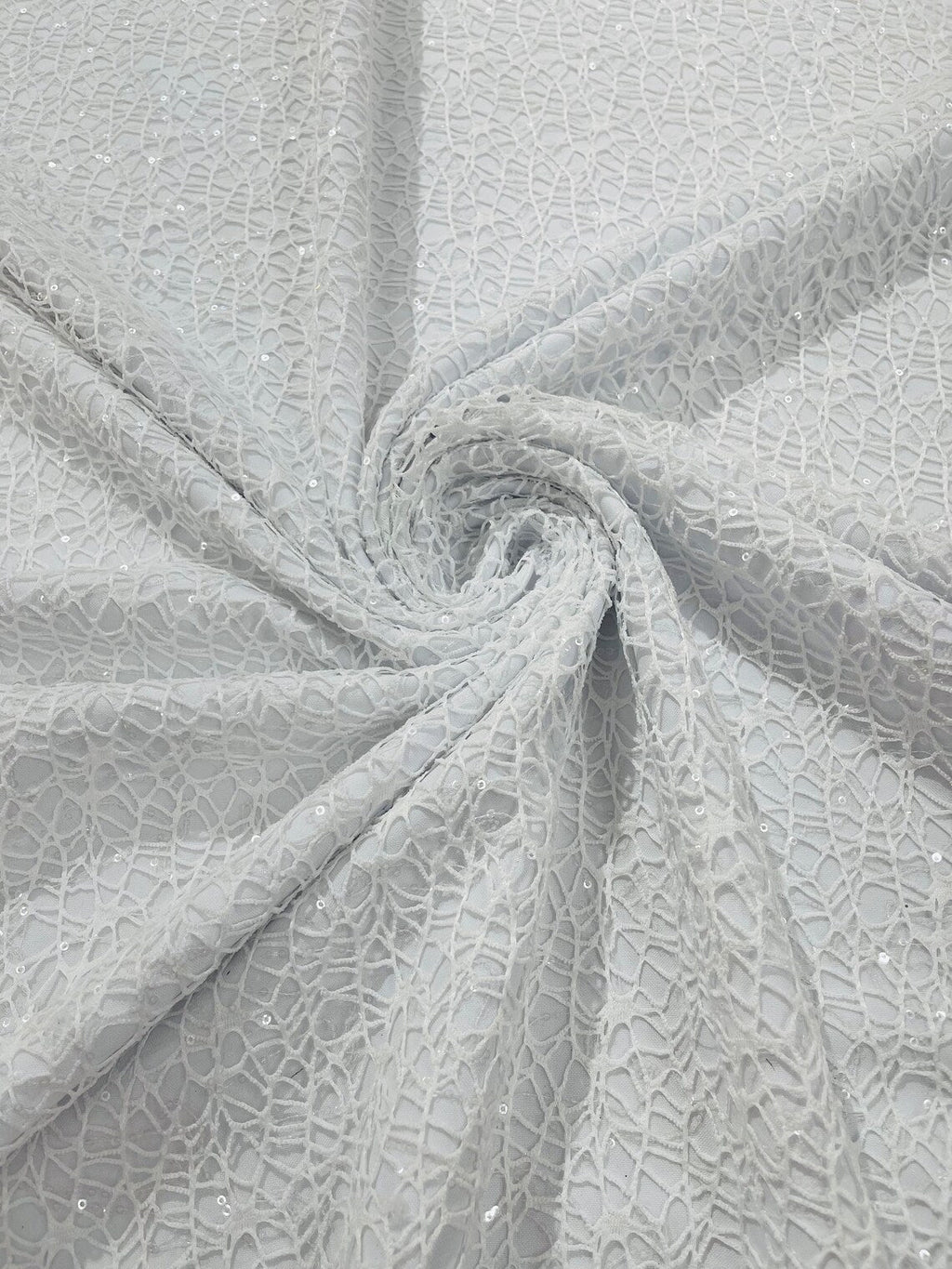 Cast Net Sequins Fabric - White - Embroidery Fish Net Design Sequins Lace Fabric By Yard