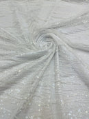 Wavy Design Beaded Fabric - White - Beaded Wavy Leaf Embroidered Fabric By Yard
