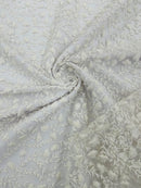 Shimmer Glitter Flower Fabric - White - Small Glitter Flower Design on Lace Sold By Yard