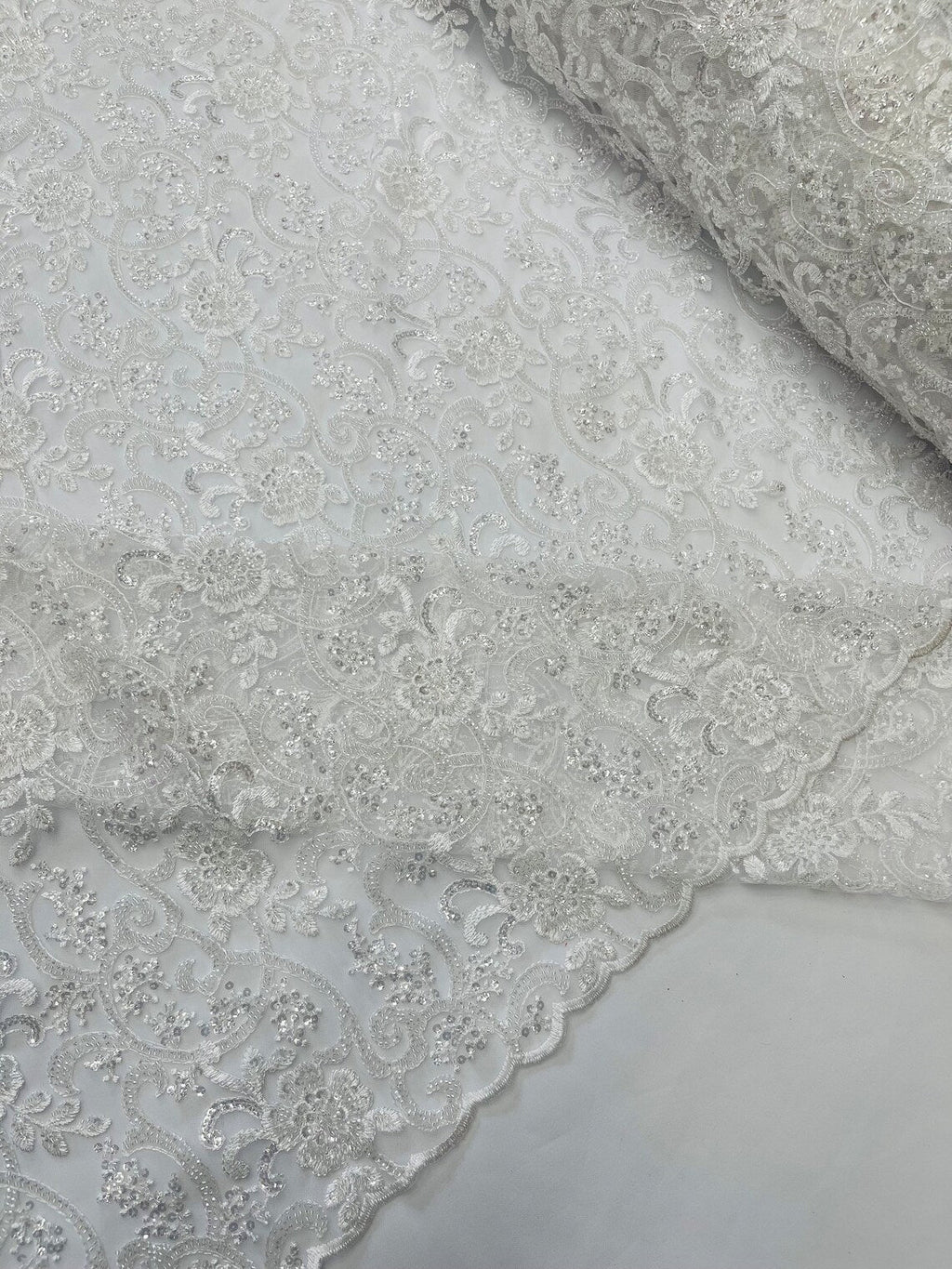 Embroidery Floral Bead Fabric - White - Bridal Embroidery Beaded Floral  Fabric Sold by Yard