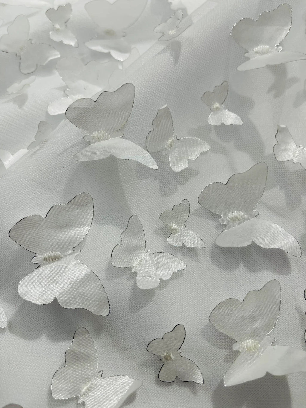 3D Butterfly Design Lace - White  - Embroidered Lace with 3D Butterfly Design By Yard