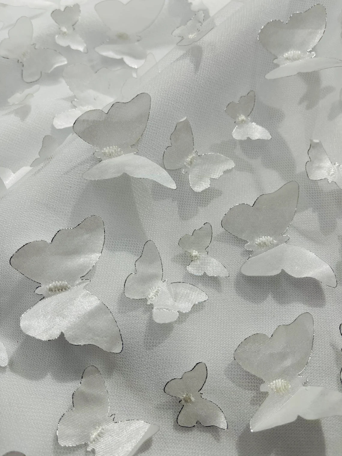 3D Butterfly Design Lace - White  - Embroidered Lace with 3D Butterfly Design By Yard