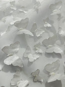 3D Butterfly Design Lace - White  - Embroidered Lace with 3D Butterfly Design By Yard