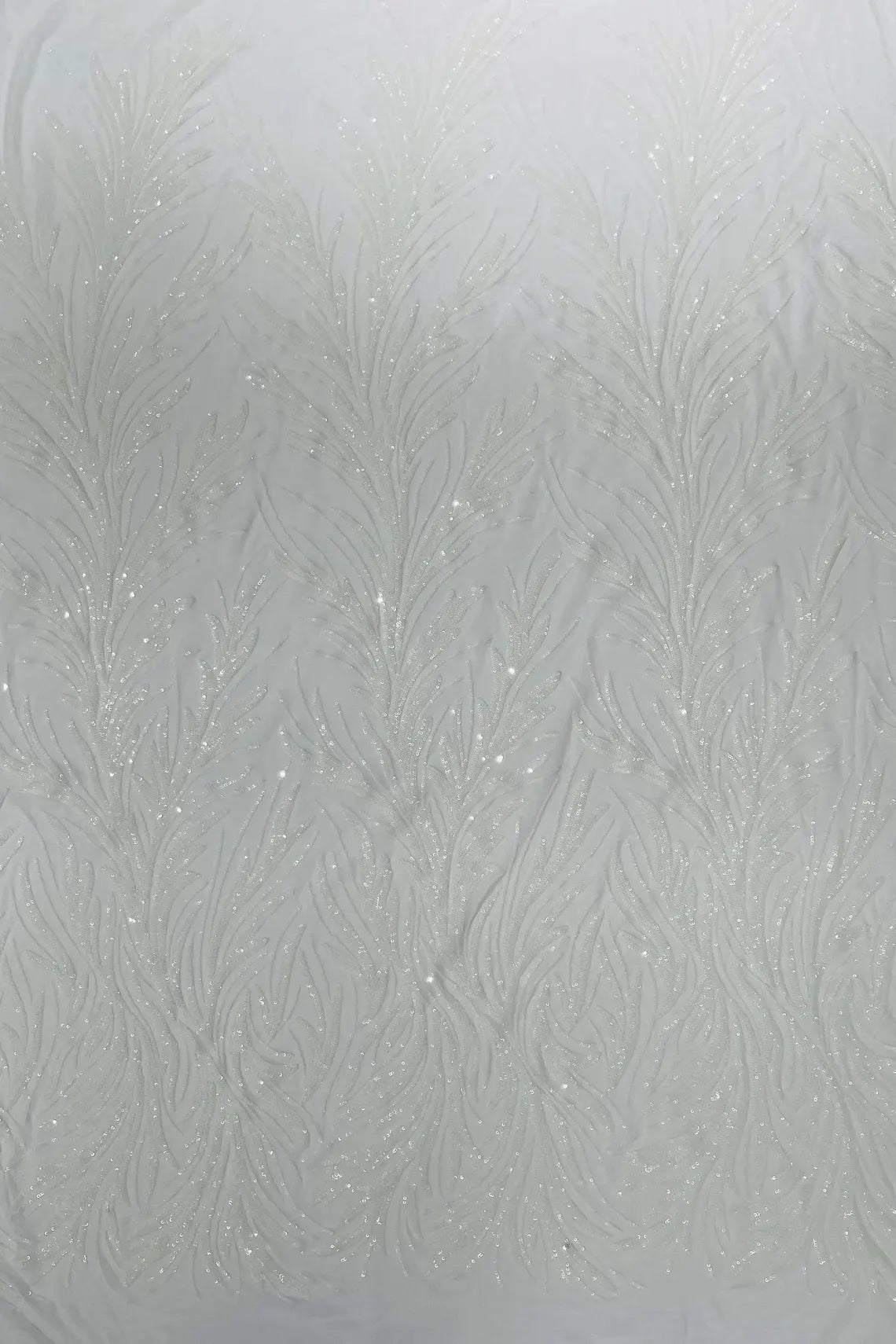 Leaf Design Stretch Sequins - White - 4 Way Stretch Lace Mesh Sequins Fabric by Yard