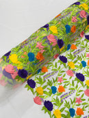 Multi-Color Mexican Sarape Fabric - White Mesh Flower Design Embroidered Lace Fabric By Yard