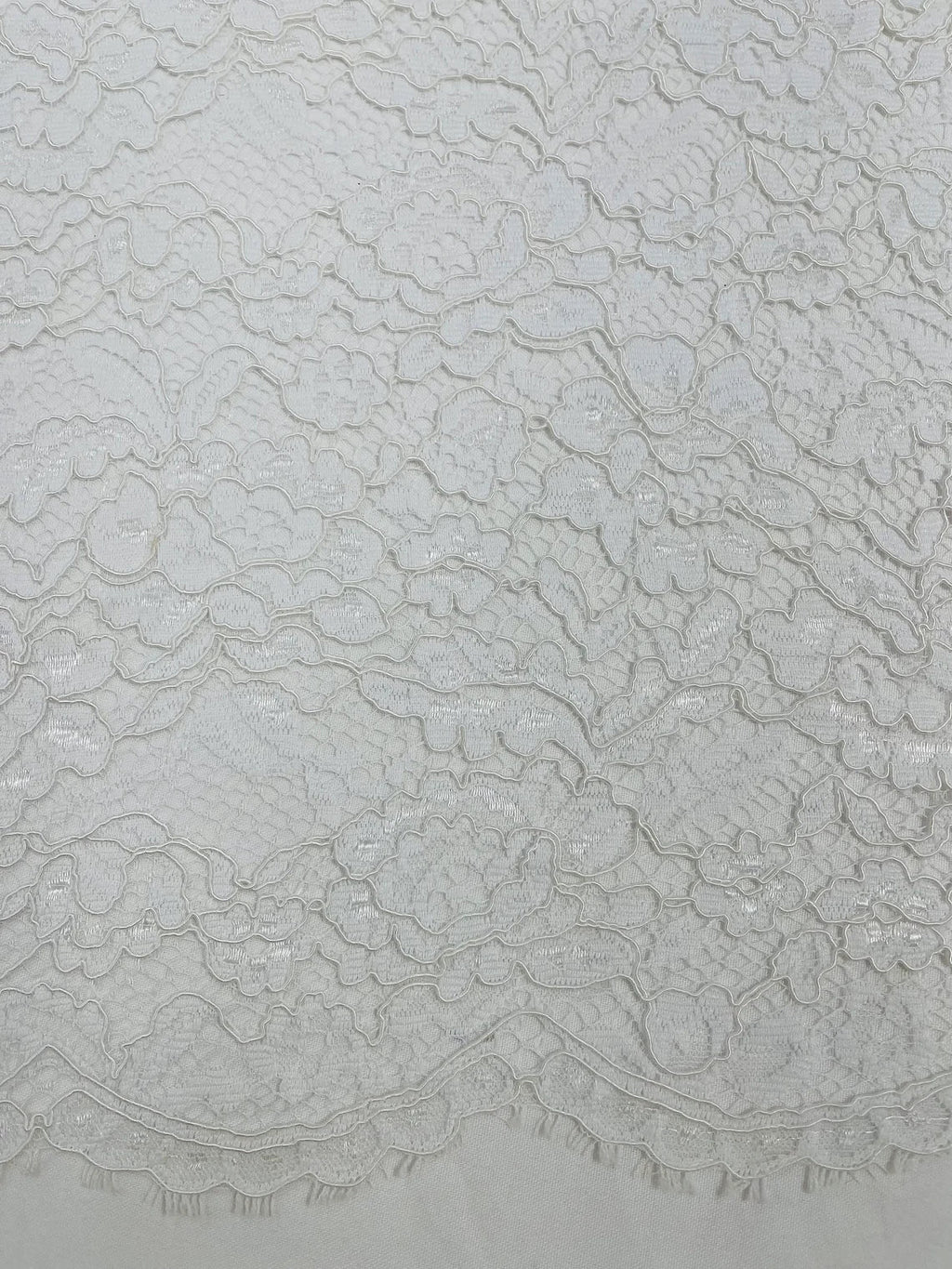 Corded Lace Fabric - White - Embroidered Flower Design Lace Fabric Sold By Yard