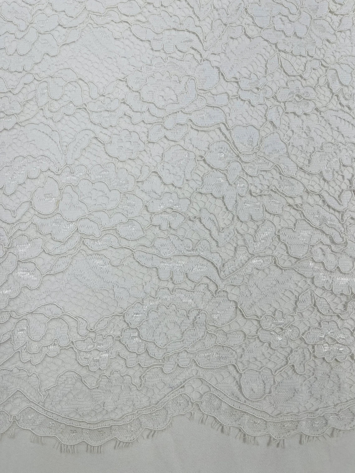 Corded Lace Fabric - White - Embroidered Flower Design Lace Fabric Sold By Yard