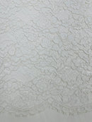 Corded Lace Fabric - White - Embroidered Flower Design Lace Fabric Sold By Yard