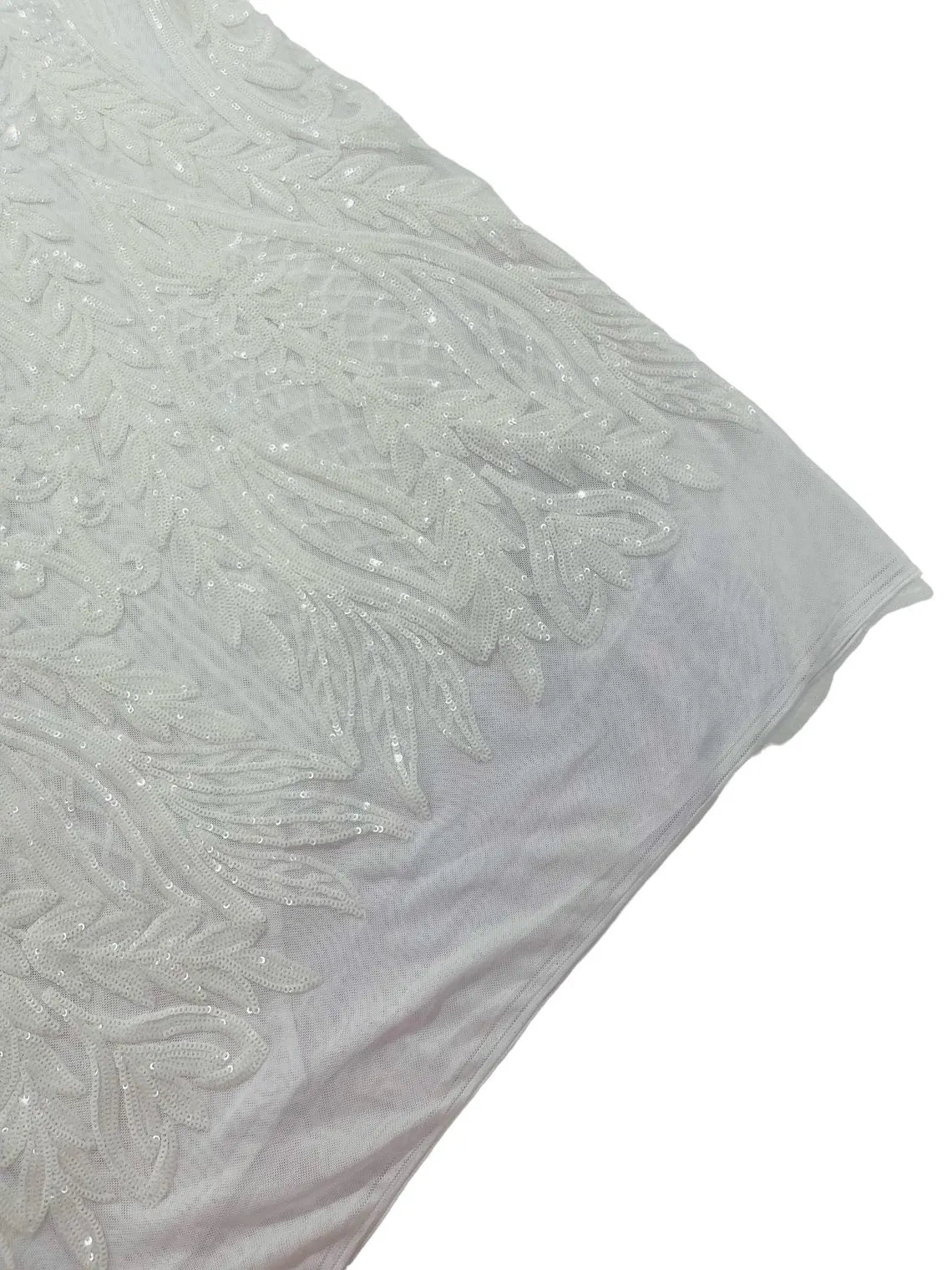 Mermaid Design Sequins Fabric - White - Sequins Fabric 4 Way Stretch on Mesh By Yard