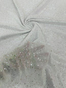Shimmer Glitter Bead Fabric - White - Sparkle Stretch Sequins Bead Shiny Glitter Fabric By Yard