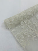 Rose Glitter Fabric - White - 3D Glitter Rose Tulle Fabric for Wedding, Quinceañera By Yard