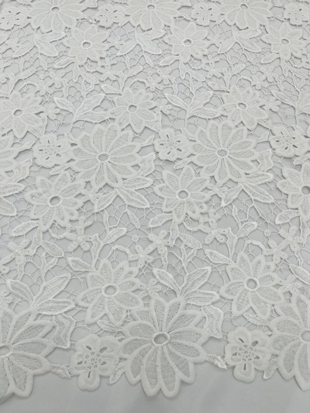 Guipure Lace Design Fabric - White - Solid Floral Lace Fabric by Yard