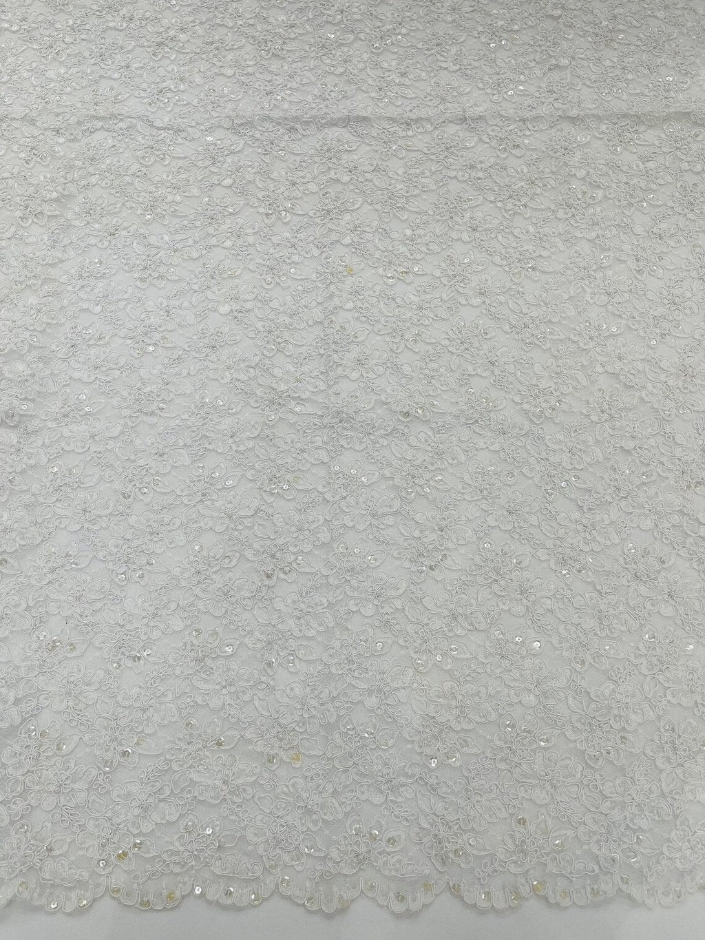 Floral Pearls and Sequins Fabric - White - Beaded Fabric Embroidered Lace By The Yard