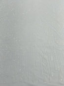 Zig Zag Design Sequins - White - 4 Way Stretch Embroidered Zig Zag Sequins Lace Fabric By The Yard
