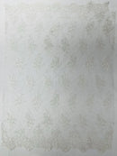 Floral Damask Lace Fabric - White - Embroidered Damask Flowers on Lace Fabric By Yard