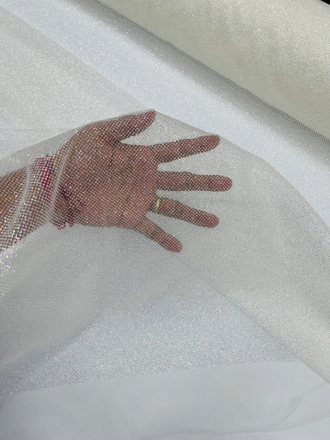Mesh Rliteew Shimmer Glitter Mesh Fabric - White - Shiny Glitter Dots Design on Lac ...