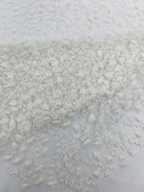 Shimmer Glitter Flower Fabric - White - Small Glitter Flower Design on Lace Sold By Yard