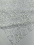 Butterfly Swirl Lace Fabric - White - Metallic Sequins Design on Lace Fabric By Yard