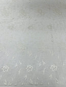 Flower Glitter Fabric - White - 3D Floral Tulle Fabric for Wedding, Quinceañera By Yard