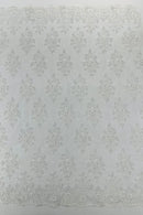 Floral Pearl Bead Fabric - White - Flower Design with Beads and Sequins Fabric Sold By Yard