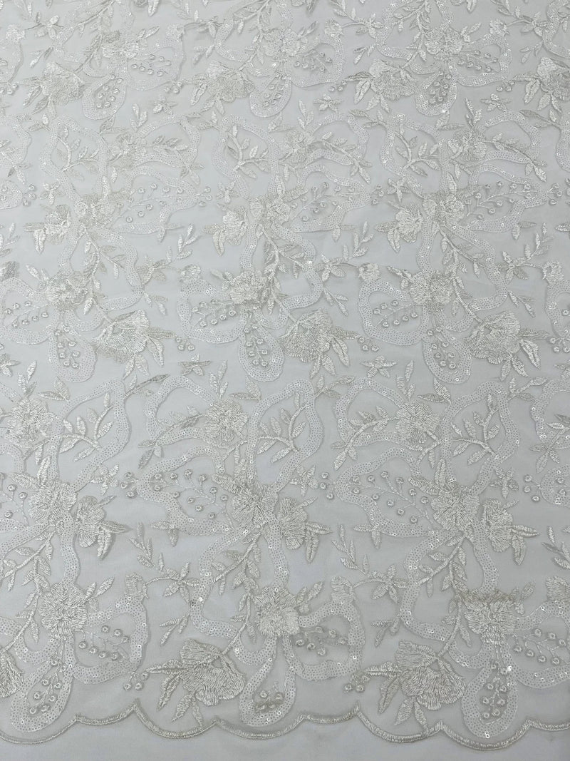 White embroidered lace online fabric