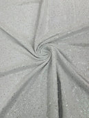 Shimmer Glitter Bead Fabric - White - Sparkle Stretch Sequins Bead Shiny Glitter Fabric By Yard