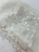 Round Large Sequins - White - Paillette Large Round Sequins Design Fabric By Yard