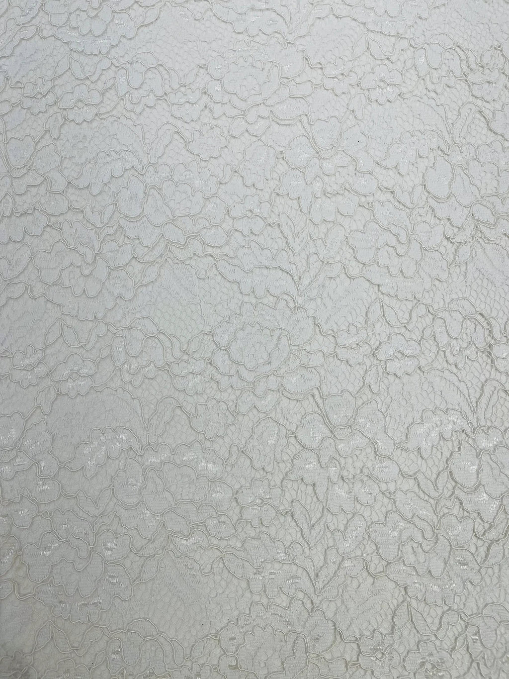 Corded Lace Fabric - White - Embroidered Flower Design Lace Fabric Sold By Yard