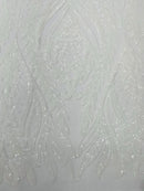 Mermaid Design Sequins Fabric - White - Sequins Fabric 4 Way Stretch on Mesh By Yard
